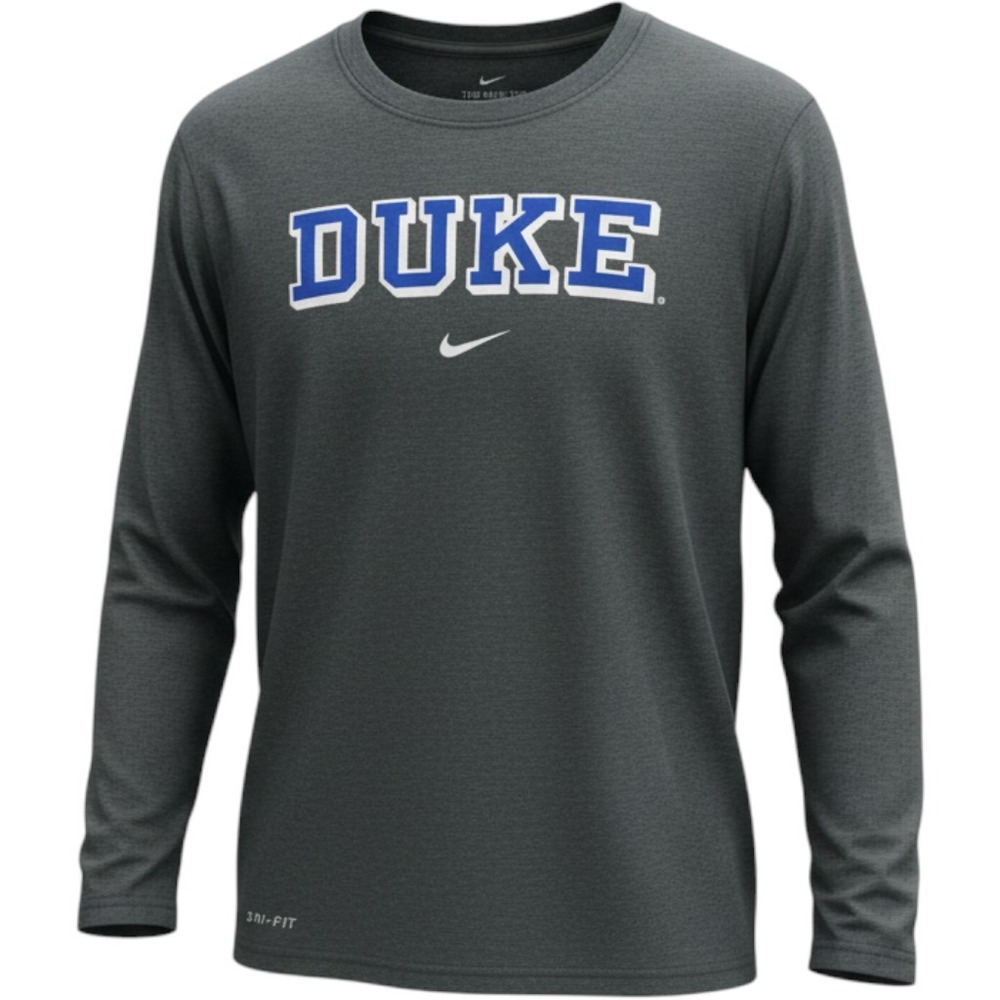 Nike Duke Blue Devils Dri-FIT Long Sleeve Graphic Tee Grey Mens Medium
